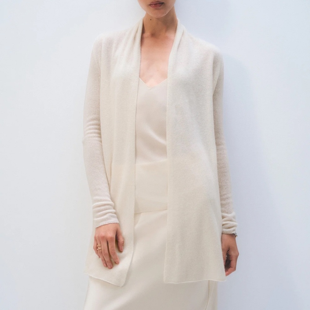 New White + Warren 100% Cashmere Trapeze Cardigan in Pearl White size small - Picture 1 of 13